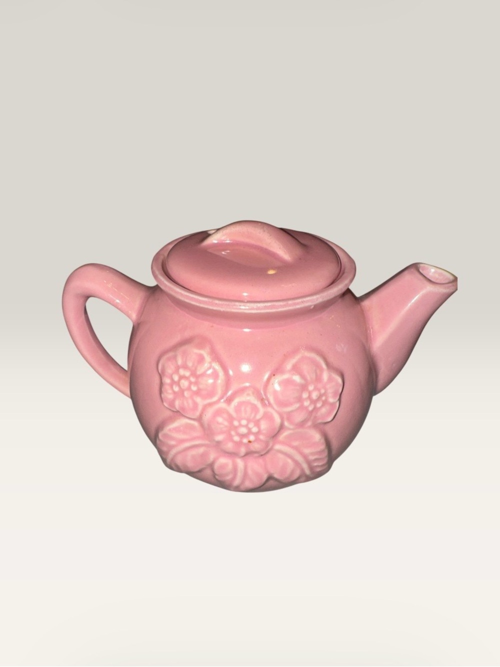 Vintage Pink Floral Ceramic Teapot with Lid Cottagecore Decor